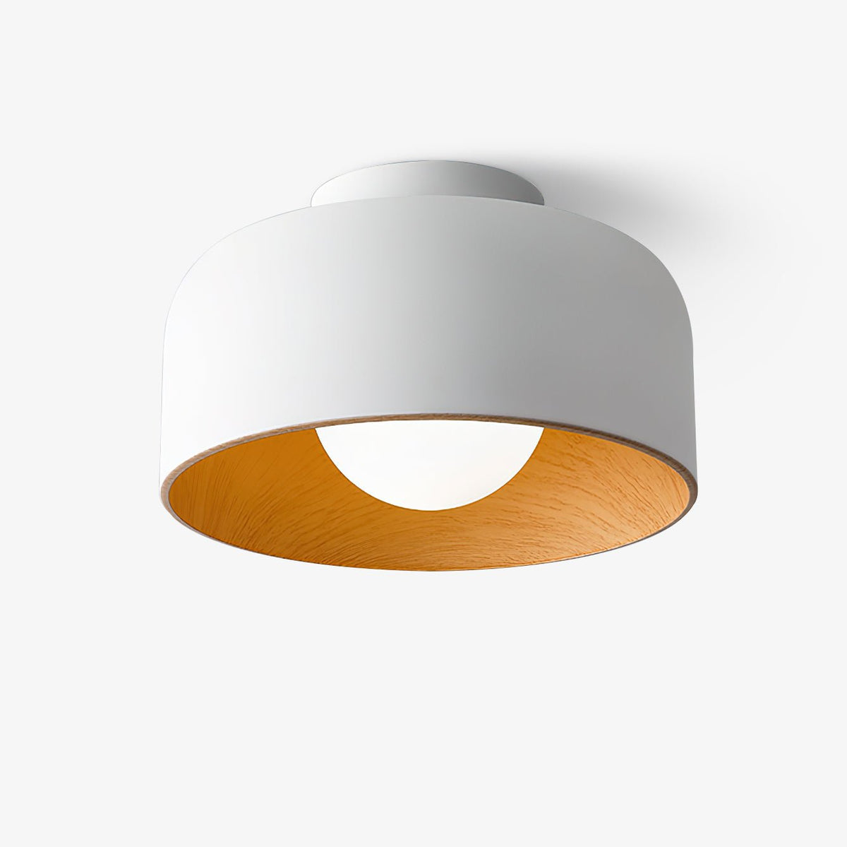 Ronde Plafondlamp met Houtnerf Interieur Glazen Bol ∅22 cm voor Hal Keuken Slaapkamer Wandmontage G9 Fitting