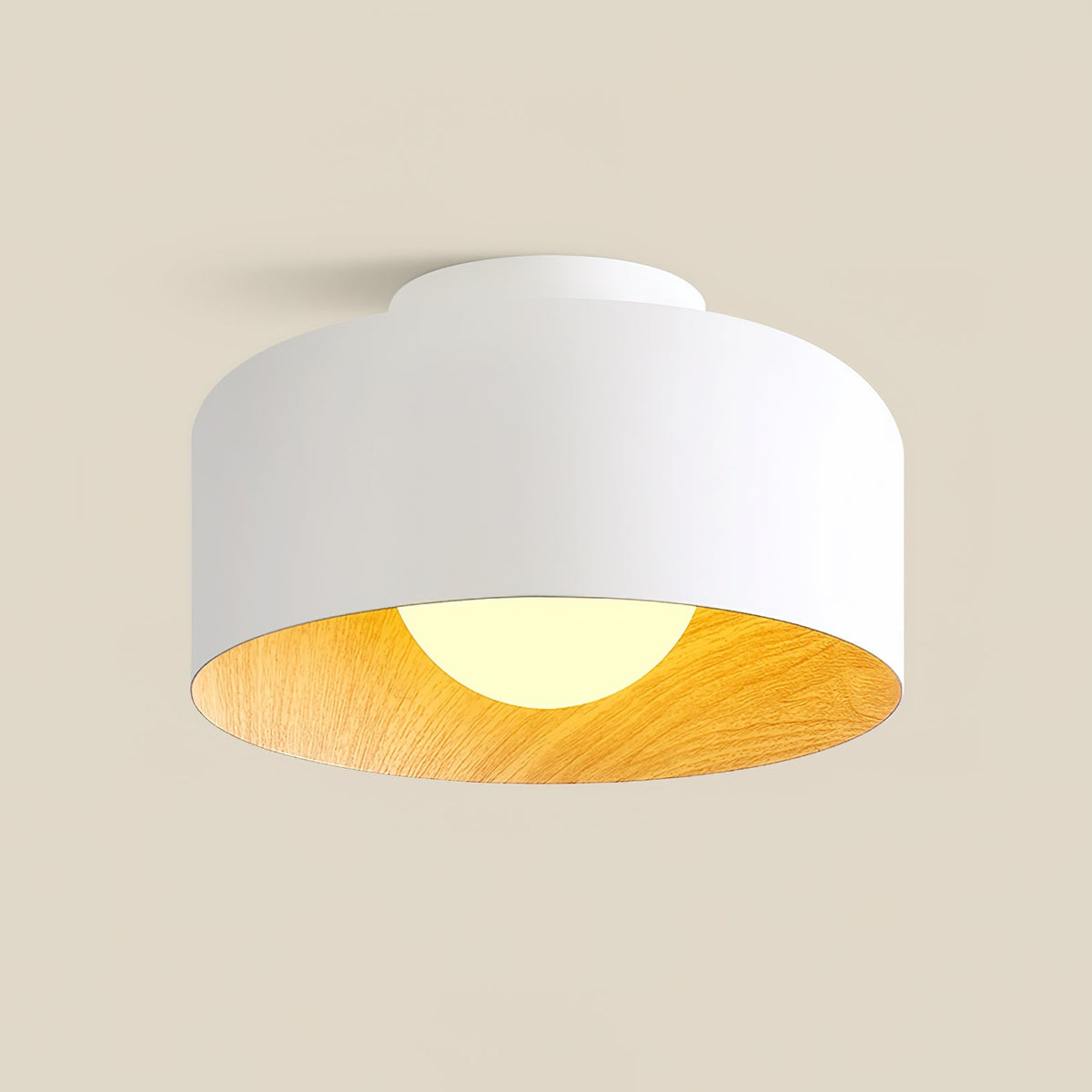 Ronde Plafondlamp met Houtnerf Interieur Glazen Bol ∅22 cm voor Hal Keuken Slaapkamer Wandmontage G9 Fitting