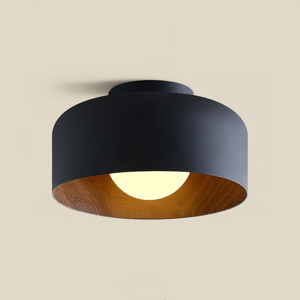 Ronde Plafondlamp met Houtnerf Interieur Glazen Bol ∅22 cm voor Hal Keuken Slaapkamer Wandmontage G9 Fitting