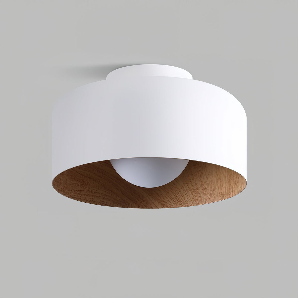 Ronde Plafondlamp met Houtnerf Interieur Glazen Bol ∅22 cm voor Hal Keuken Slaapkamer Wandmontage G9 Fitting