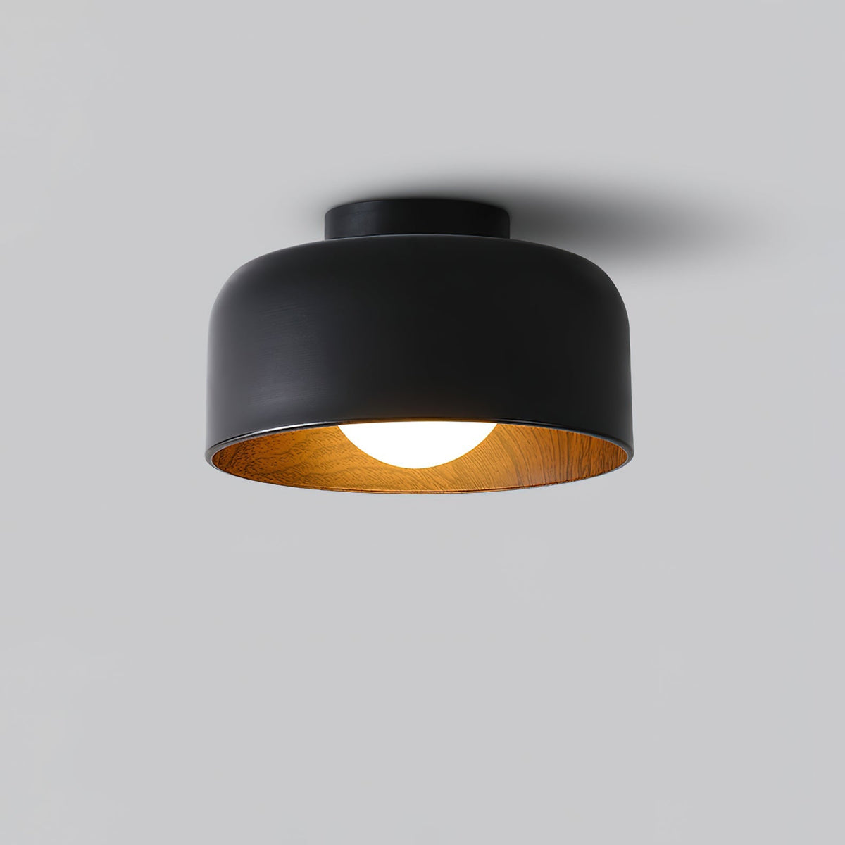 Ronde Plafondlamp met Houtnerf Interieur Glazen Bol ∅22 cm voor Hal Keuken Slaapkamer Wandmontage G9 Fitting