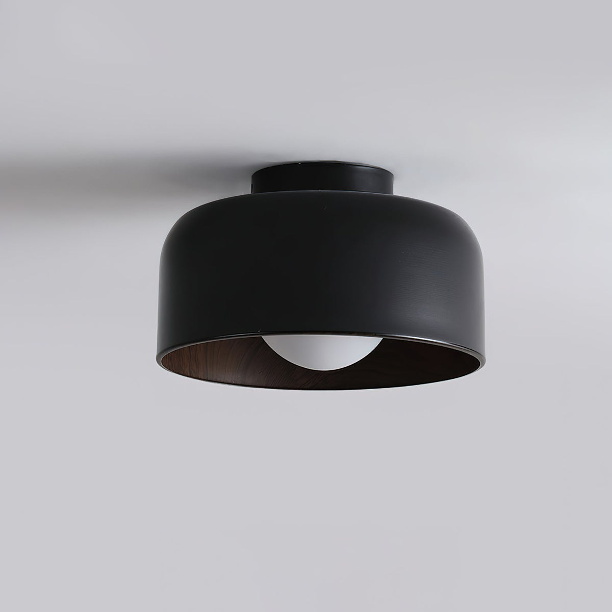 Ronde Plafondlamp met Houtnerf Interieur Glazen Bol ∅22 cm voor Hal Keuken Slaapkamer Wandmontage G9 Fitting