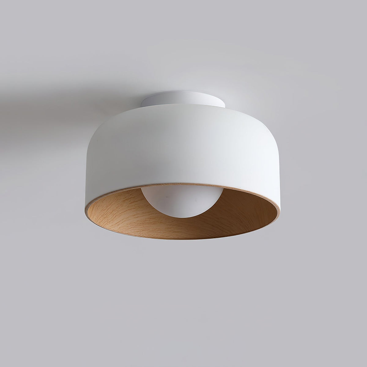 Ronde Plafondlamp met Houtnerf Interieur Glazen Bol ∅22 cm voor Hal Keuken Slaapkamer Wandmontage G9 Fitting