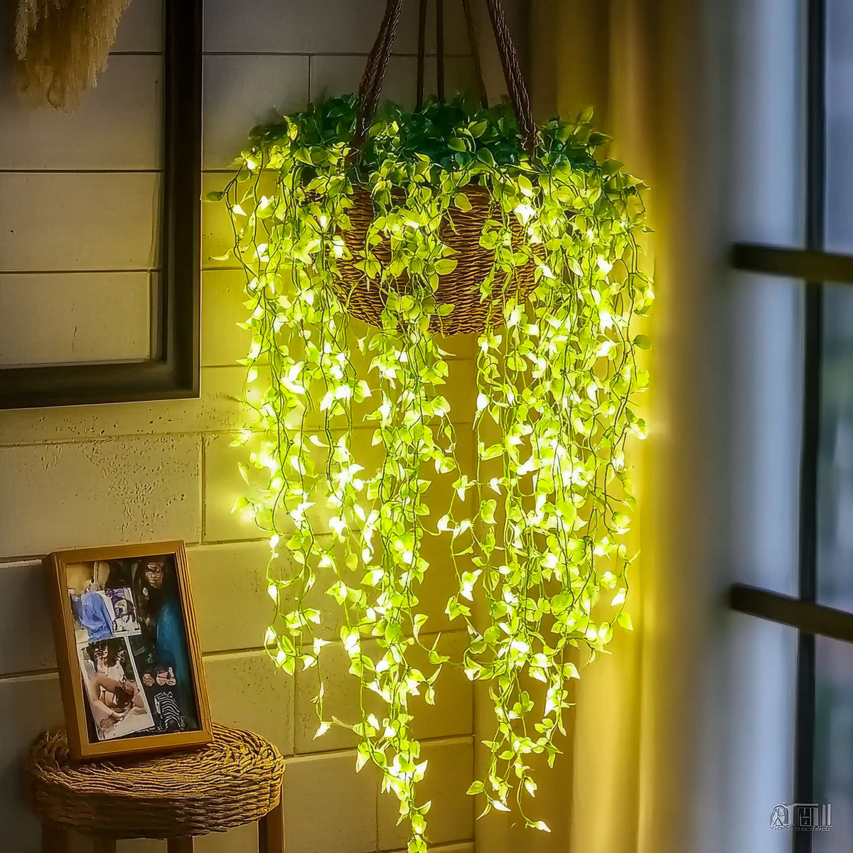 LED-Bloetenrank 3 meter Warmwit Tuin Sfeerlamp Decoratieve Kunstbloemen Groen Lichtsnoer Batterij & USB