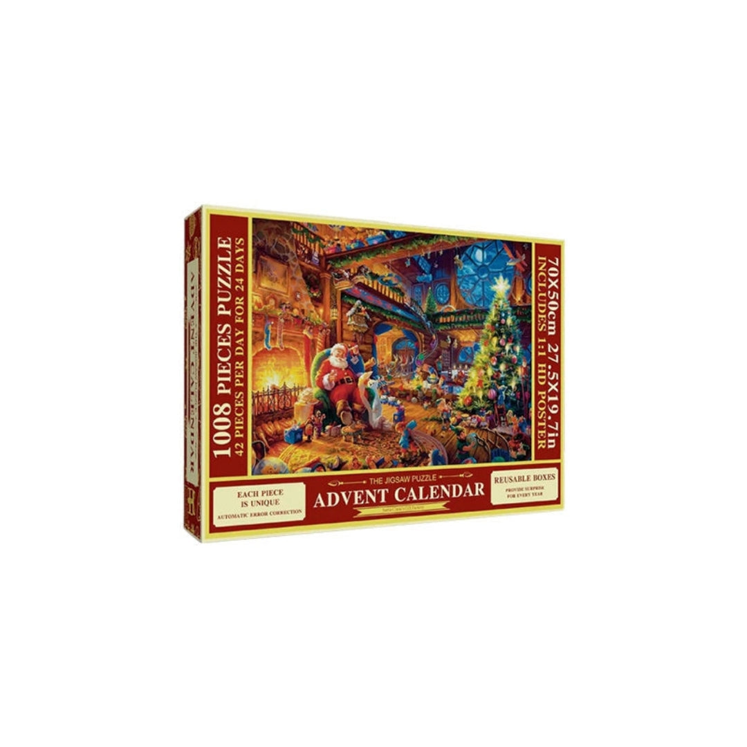 Adventskalender Puzzel 1008 Stukjes Kerstworkshop 24 Dagen Puzzelplezier Inclusief Poster Legpuzzel Kerst