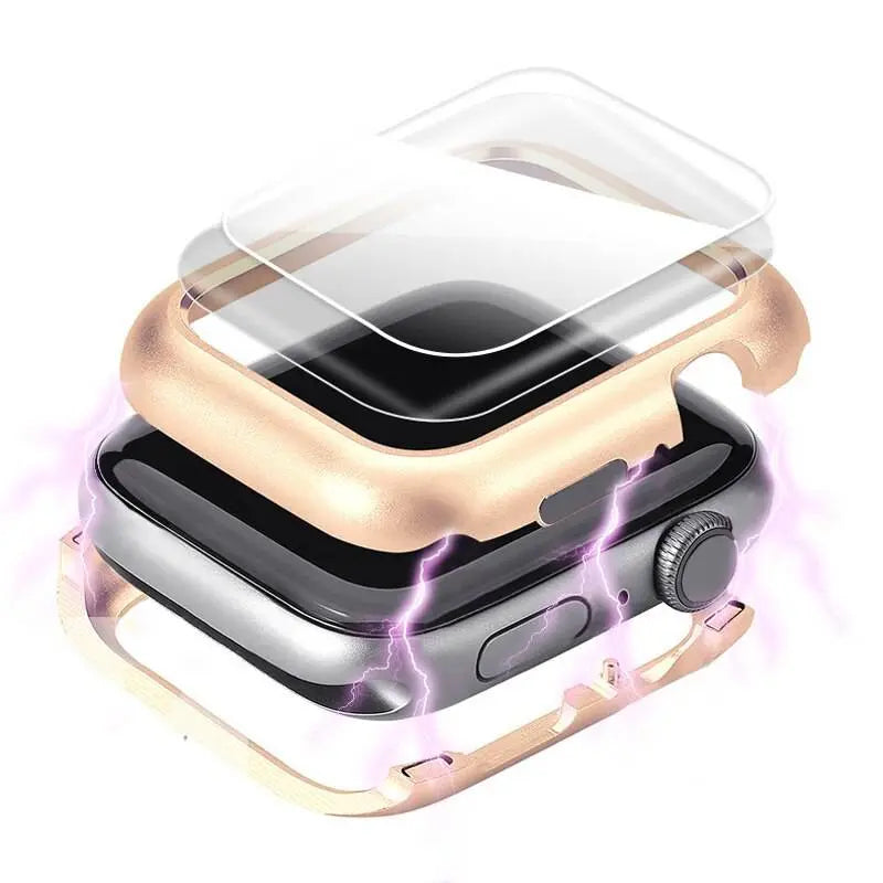 RVS Horloge Beschermhoes 44mm 40mm met Gehard Glas Schermprotector Volledig Rondom Smartwatch Cover Krasbestendig