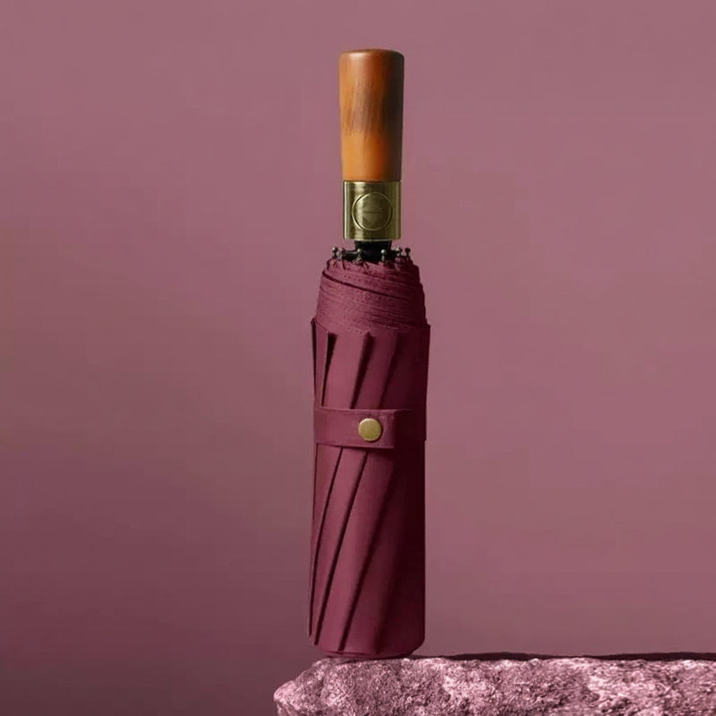 Automatische Opvouwbare Paraplu met Houten Handvat Windbestendig Groot Scherm Stijlvolle Regenbescherming