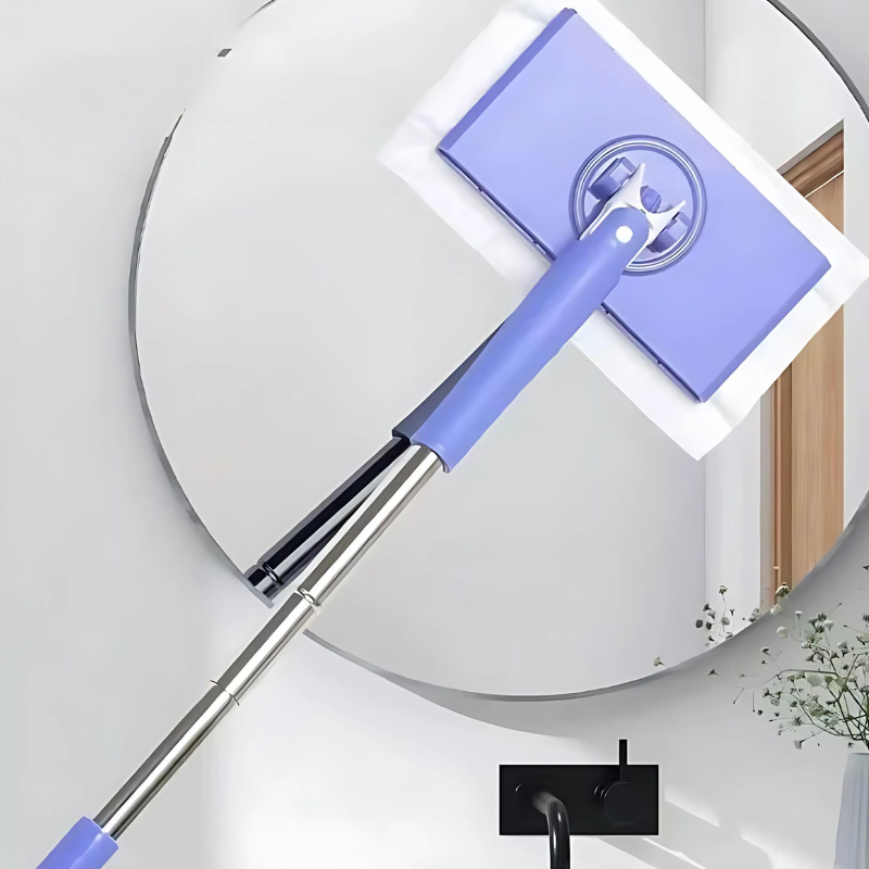 Vlakke Dweil met Kliksysteem voor Doekjes 71-116cm Telescopisch Vloerwisser Zonder Handen Vuil Reinigen