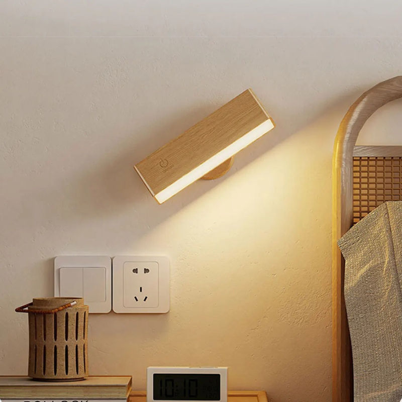 Draadloze Wandlamp met Touchbediening Hout Dimbaar Timer 3 Lichtmodi Oplaadbaar USB Sfeerlicht Leeslamp