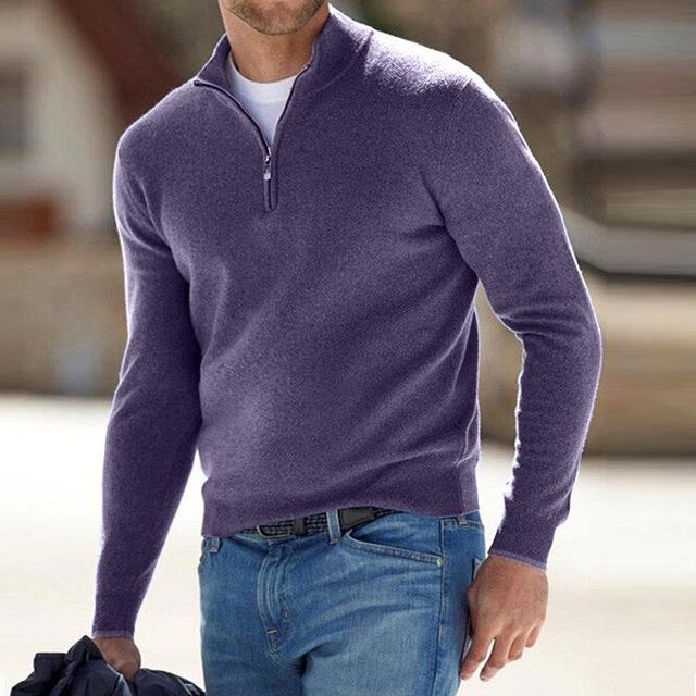 Herenpullover V-hals Merino Wol Ritssluiting Gestructureerde Trui Warm Modern Design Herfst Winter Elegante Stijl