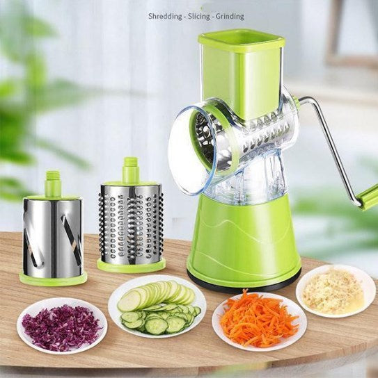 Roterende Keukenrasp met 3 Messen - Handmatige Multifunctionele Groentesnijder en Kaasrasp voor Salade, Gebak en Pasta