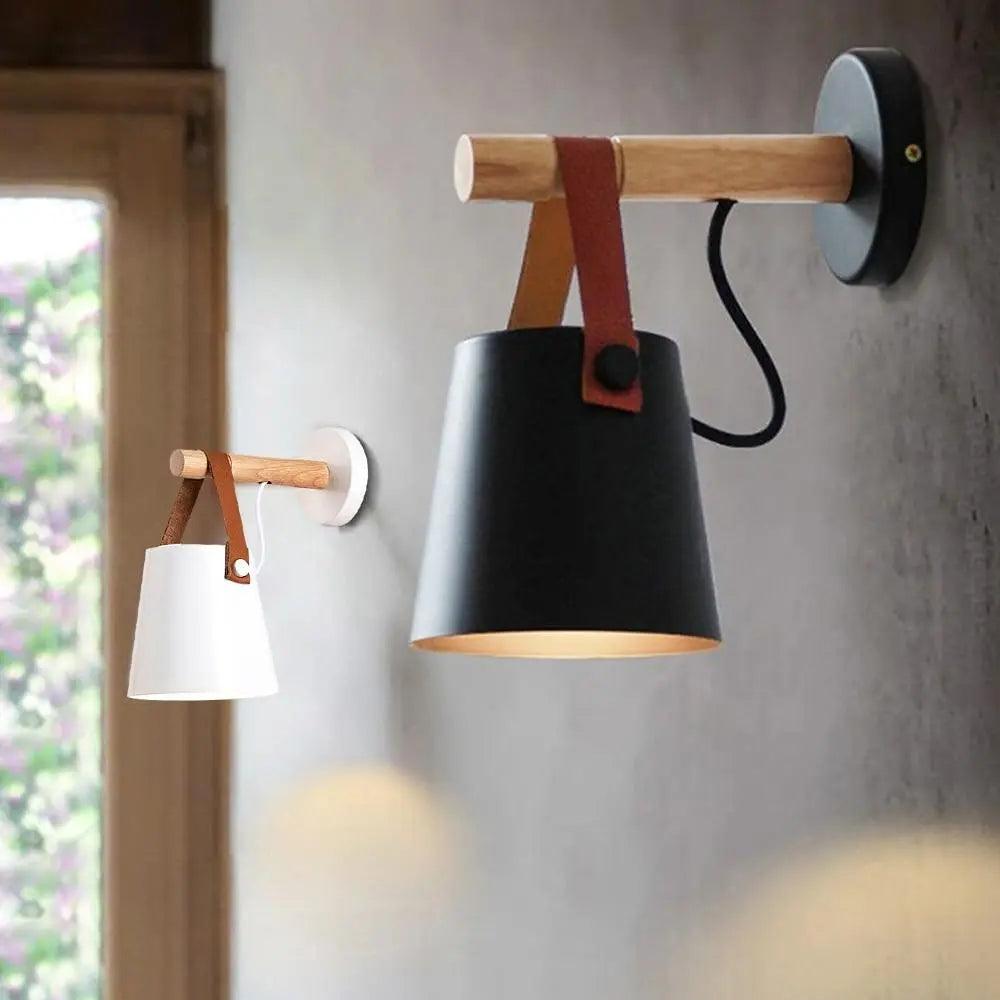 Scandinavische Wandlamp Hout voor Slaapkamer - Minimalistisch Natuurhout Lichtpunt Wit of Zwart