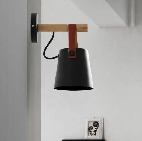 Scandinavische Wandlamp Hout voor Slaapkamer - Minimalistisch Natuurhout Lichtpunt Wit of Zwart