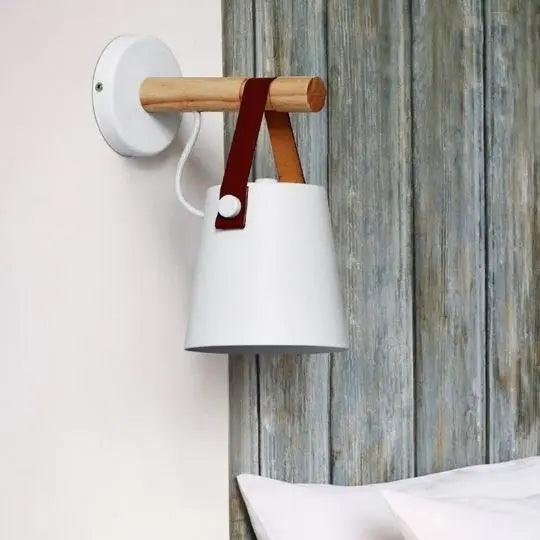 Scandinavische Wandlamp Hout voor Slaapkamer - Minimalistisch Natuurhout Lichtpunt Wit of Zwart