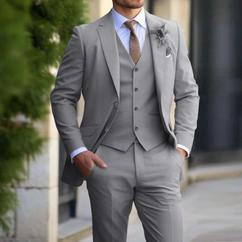 Driedelig Herenkostuum Slim Fit met Colbert Gilet Pantalon voor Zakelijk Smoking Bruiloft Zwart Beige Grijs