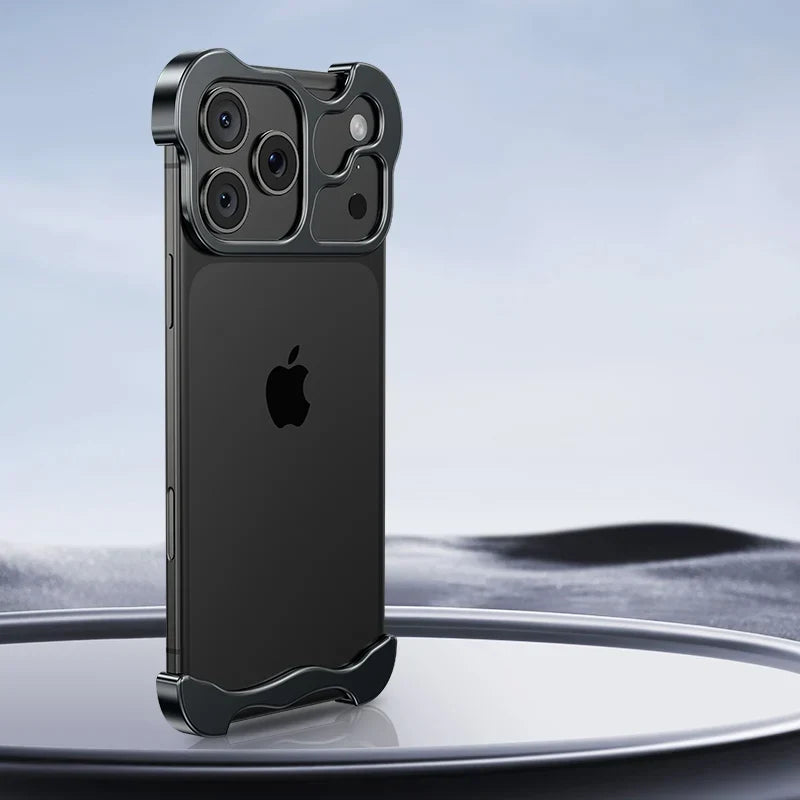 Randloos Aluminium iPhone Hoesje Minimalistisch Design Anti-Kras Bescherming 7 Kleuren 12 13 14 15 16 17 Pro Max