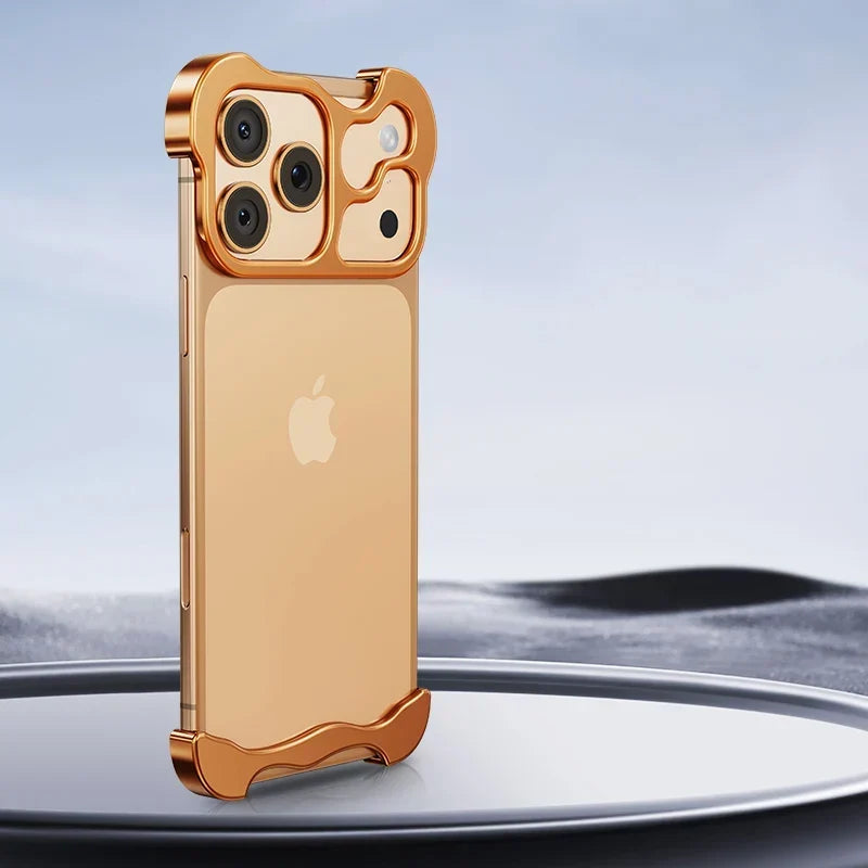 Randloos Aluminium iPhone Hoesje Minimalistisch Design Anti-Kras Bescherming 7 Kleuren 12 13 14 15 16 17 Pro Max