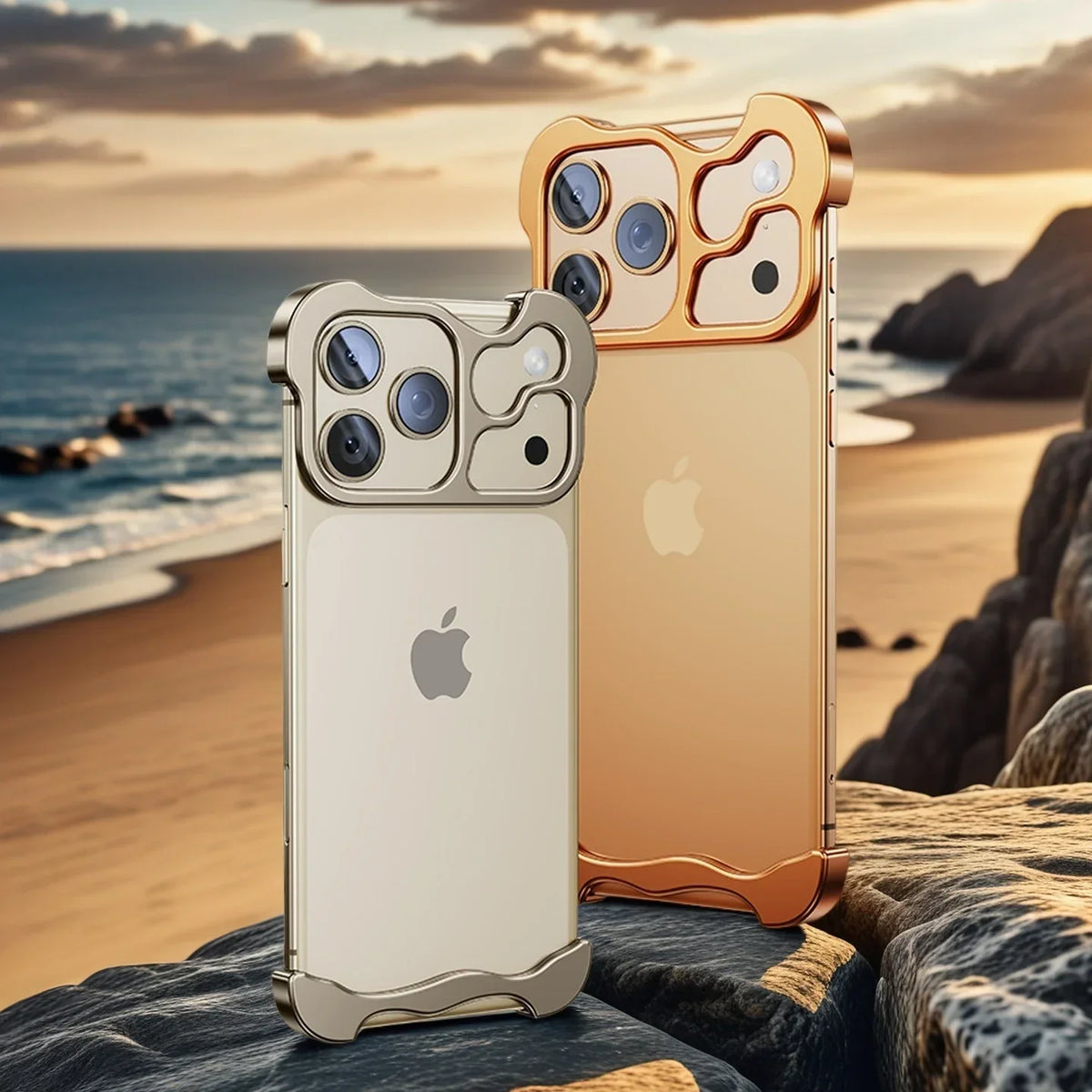 Randloos Aluminium iPhone Hoesje Minimalistisch Design Anti-Kras Bescherming 7 Kleuren 12 13 14 15 16 17 Pro Max