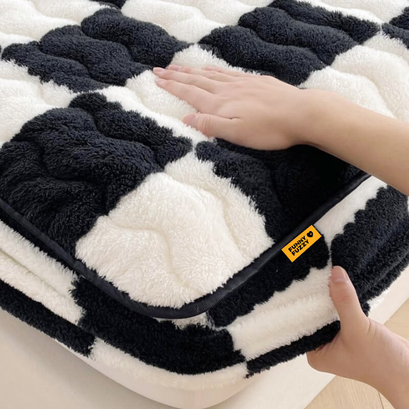 Fluwelen Hoeslaken Geruit Patroon 90-220 cm Matrasafdekking met Elastische Rand Premium Zachte Bedtextiel