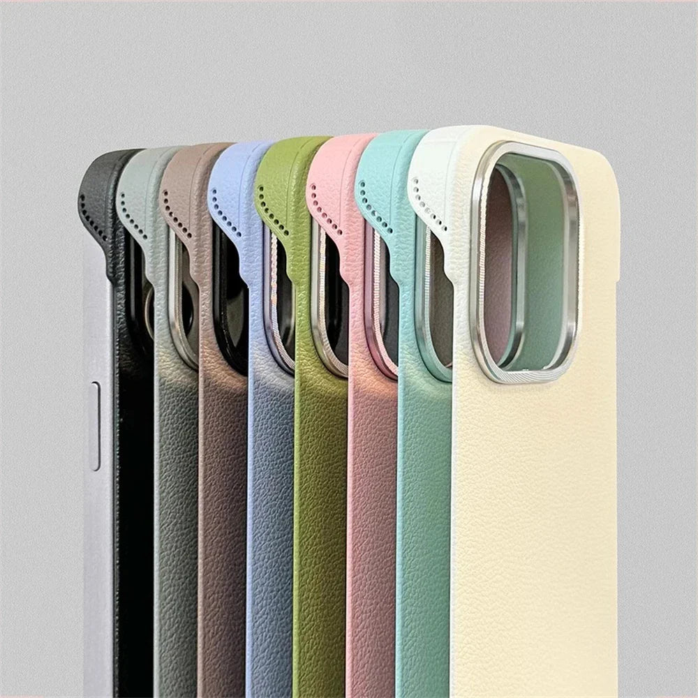 Minimalistische PU Leren Telefoonhoes met Stiksels voor iPhone 13 14 15 16 Pro Max Draadloos Laden Bescherming