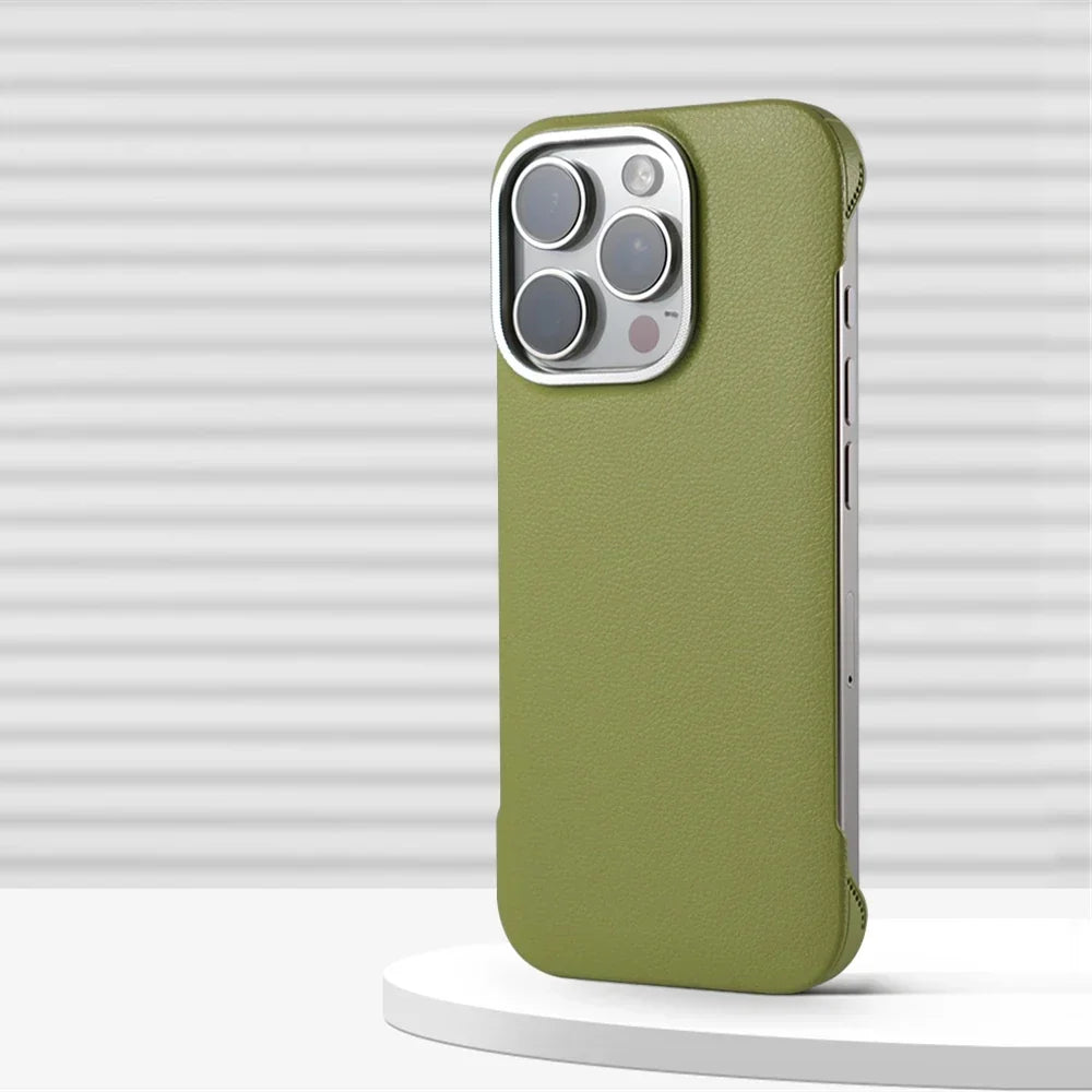 Minimalistische PU Leren Telefoonhoes met Stiksels voor iPhone 13 14 15 16 Pro Max Draadloos Laden Bescherming