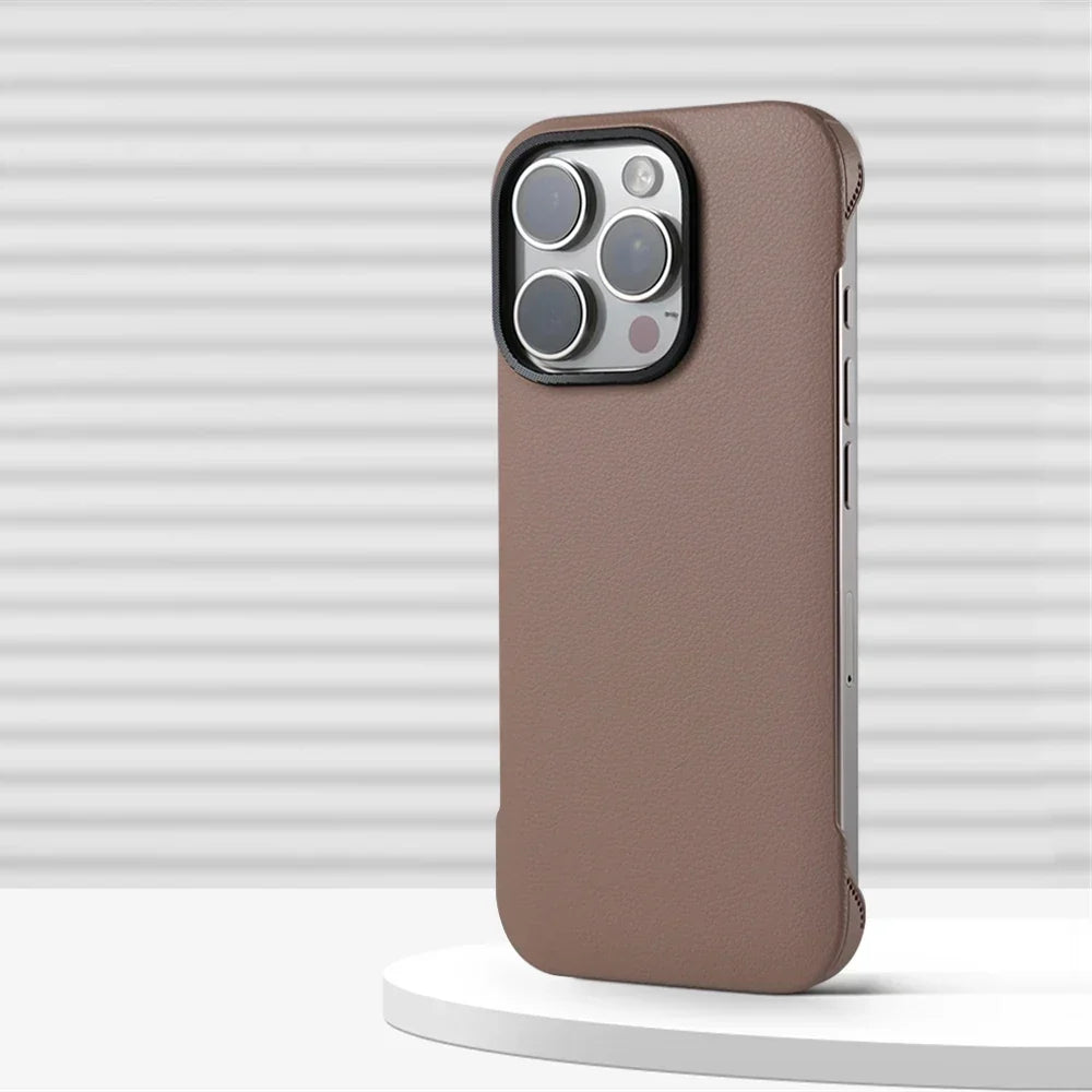 Minimalistische PU Leren Telefoonhoes met Stiksels voor iPhone 13 14 15 16 Pro Max Draadloos Laden Bescherming