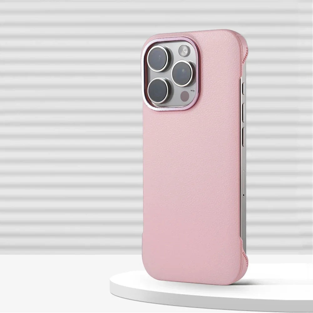 Minimalistische PU Leren Telefoonhoes met Stiksels voor iPhone 13 14 15 16 Pro Max Draadloos Laden Bescherming