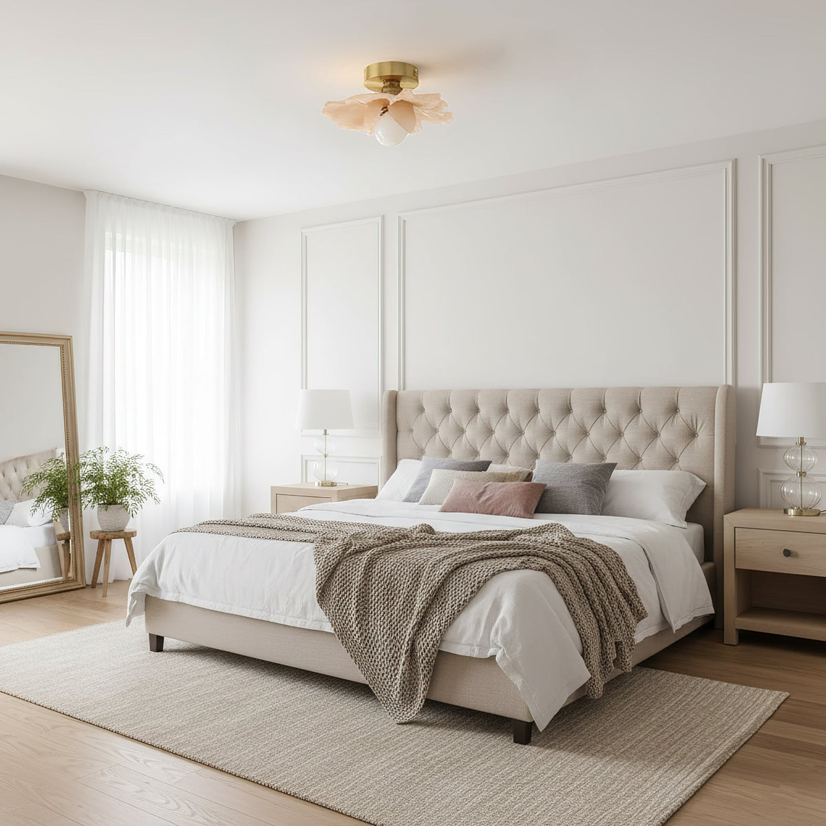 Plafondlamp met Bloesemontwerp in Hars en Messing - Elegante Verlichting voor Slaapkamer en Gang