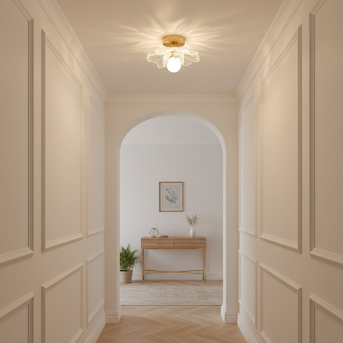 Plafondlamp met Bloesemontwerp in Hars en Messing - Elegante Verlichting voor Slaapkamer en Gang