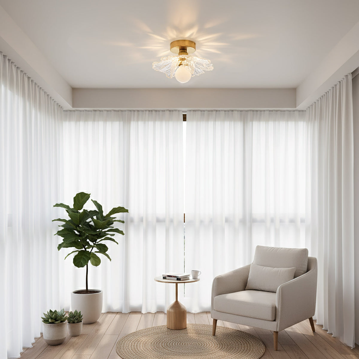 Plafondlamp met Bloesemontwerp in Hars en Messing - Elegante Verlichting voor Slaapkamer en Gang