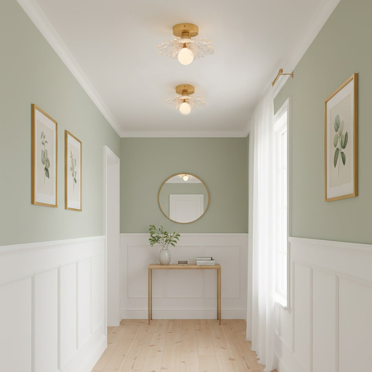 Plafondlamp met Bloesemontwerp in Hars en Messing - Elegante Verlichting voor Slaapkamer en Gang