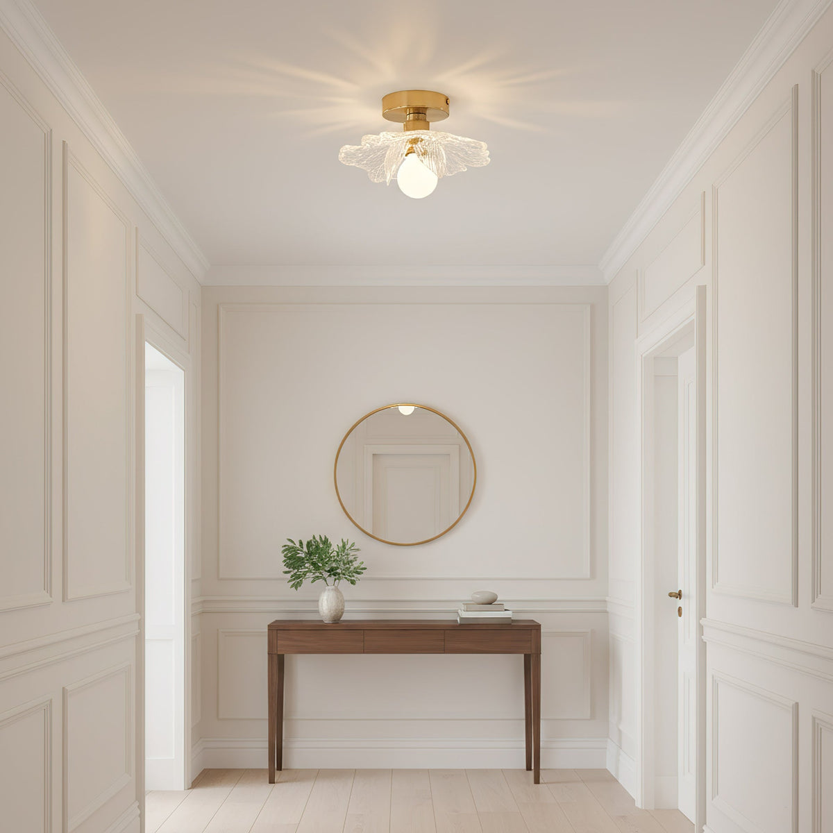 Plafondlamp met Bloesemontwerp in Hars en Messing - Elegante Verlichting voor Slaapkamer en Gang