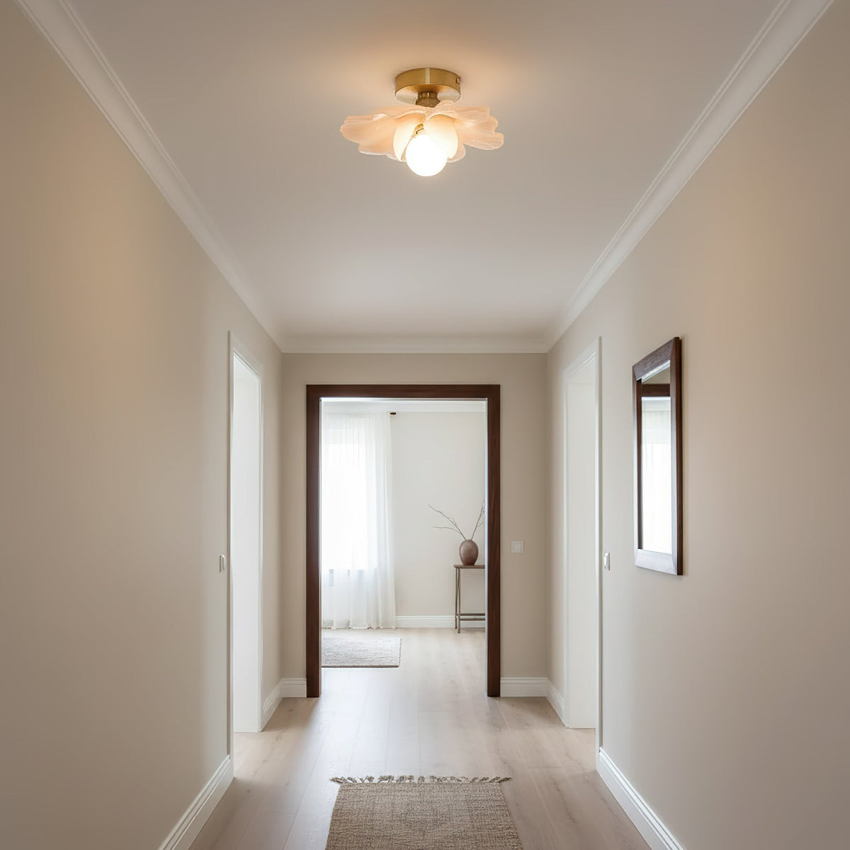 Plafondlamp met Bloesemontwerp in Hars en Messing - Elegante Verlichting voor Slaapkamer en Gang