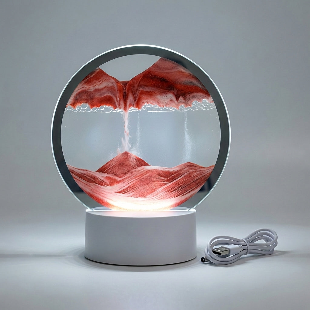 Zandkunst Lamp LED Glas Houten Voet 25x20 cm Sfeerverlichting Woonkamer Slaapkamer Bewegend Zandbeeld Bureau Decoratie Cadeau