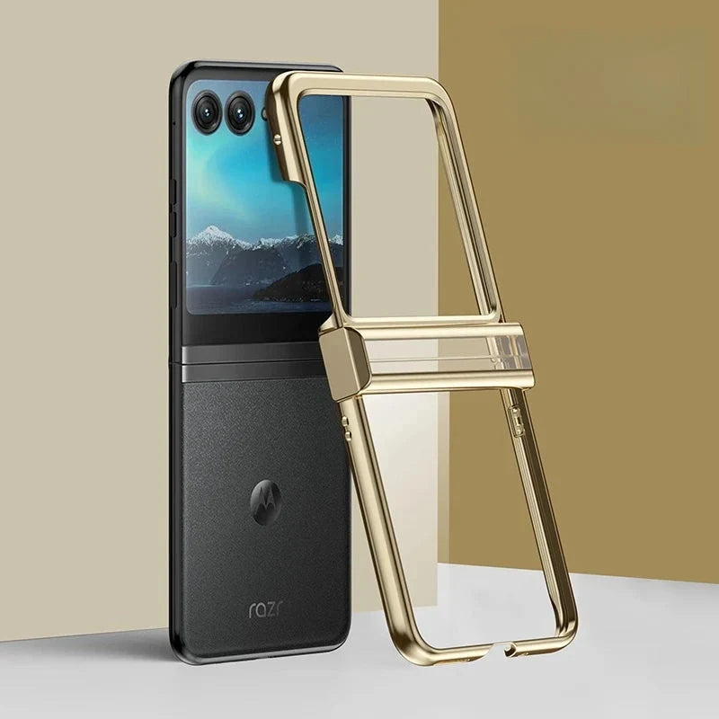 Opvouwbare Smartphone Hoesje Transparant TPU Metalen Randen Scharnierbescherming Krasbestendig Beschermhoes