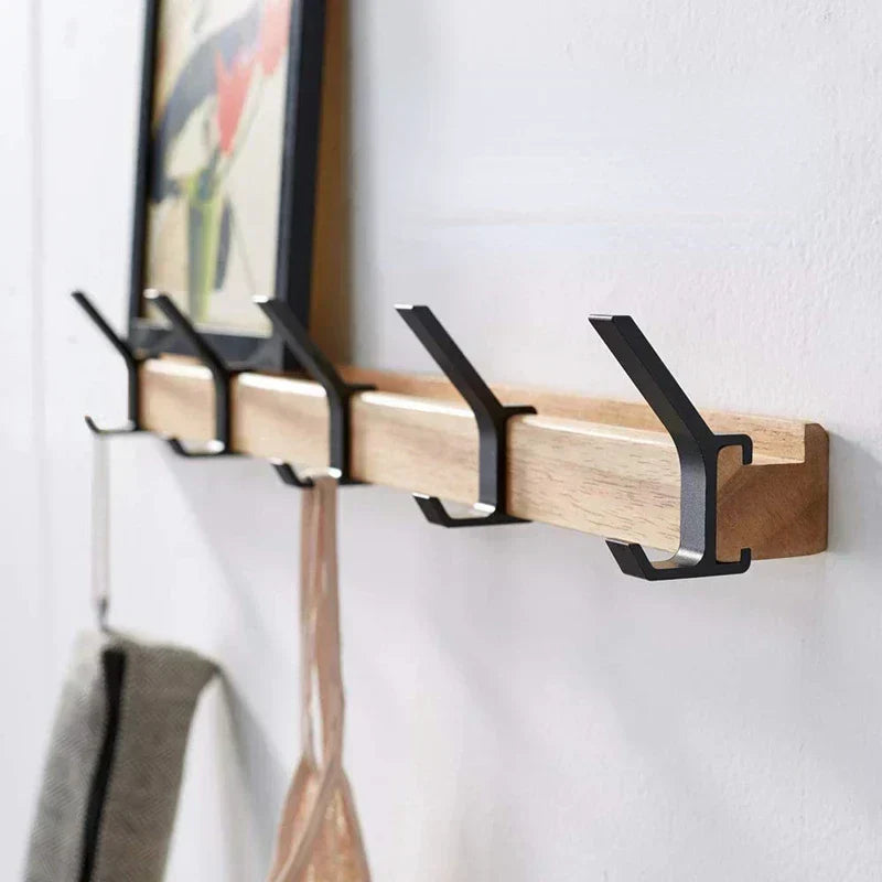 Wandgarderobe met Verstelbare Haken - Scandinavische Kapstok van Hout & Metaal