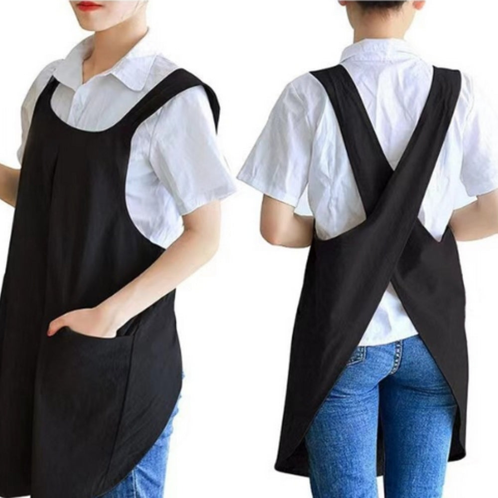 Koreaans geïnspireerd cross-back schort - linnen katoenen keukenschort met kruisbanden en zakken - tuinschort voor koken en bakken