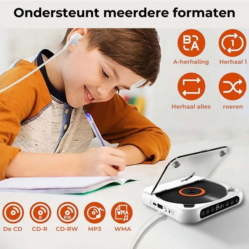 Draagbare Bluetooth CD-Speler - Compact & Oplaadbaar - Geschikt voor CD, CD-R, CD-RW & MP3 - Inclusief USB-C - Wireless & 3,5mm Audio
