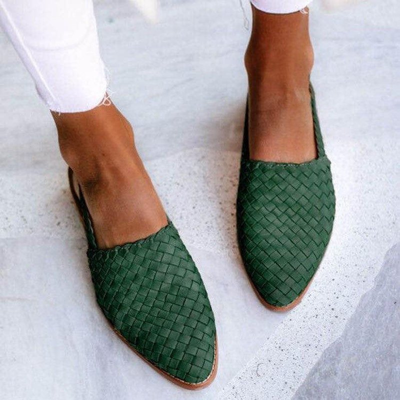 Gevlochten Slingback Sandaal met Lage Hak - Handgemaakt Look Instapper voor Dames - Zomerse Casual Schoen