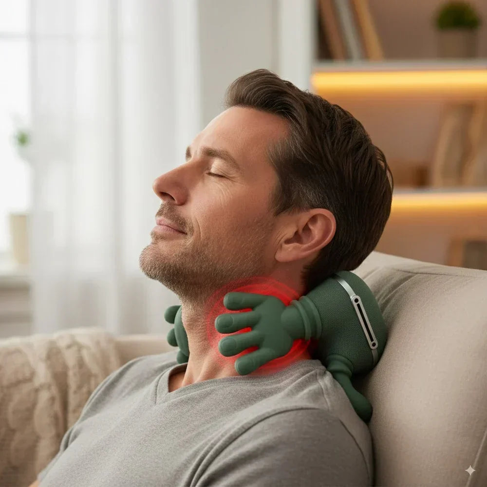 Nekmassager met Warmtefunctie Draadloos Vibratie Therapie Spierspanning Verlichting Ontspanning Wellness