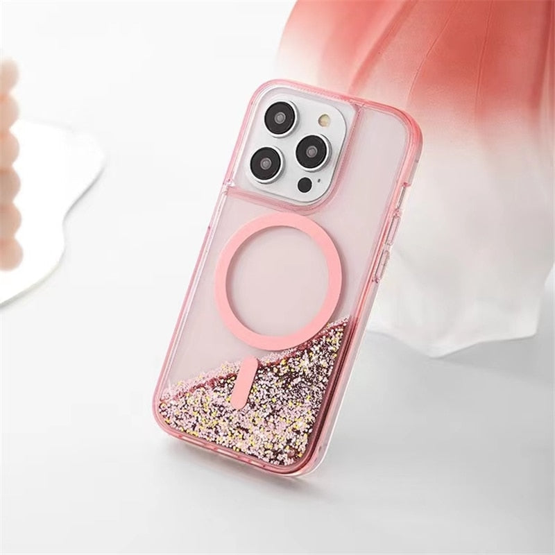 Vloeibare Glitter iPhone Hoesje met Magneetring Doorzichtig Dynamisch Telefoonhoesje TPU Shockproof Cover