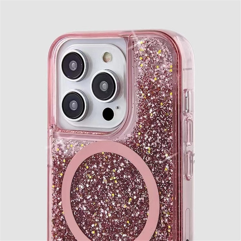 Vloeibare Glitter iPhone Hoesje met Magneetring Doorzichtig Dynamisch Telefoonhoesje TPU Shockproof Cover