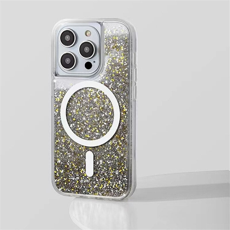 Vloeibare Glitter iPhone Hoesje met Magneetring Doorzichtig Dynamisch Telefoonhoesje TPU Shockproof Cover