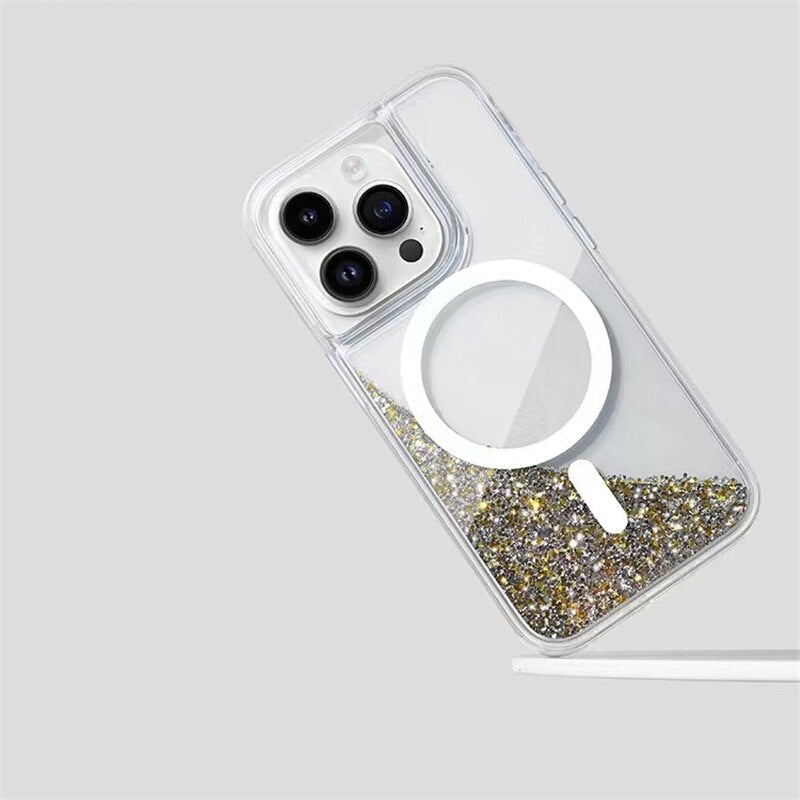Vloeibare Glitter iPhone Hoesje met Magneetring Doorzichtig Dynamisch Telefoonhoesje TPU Shockproof Cover