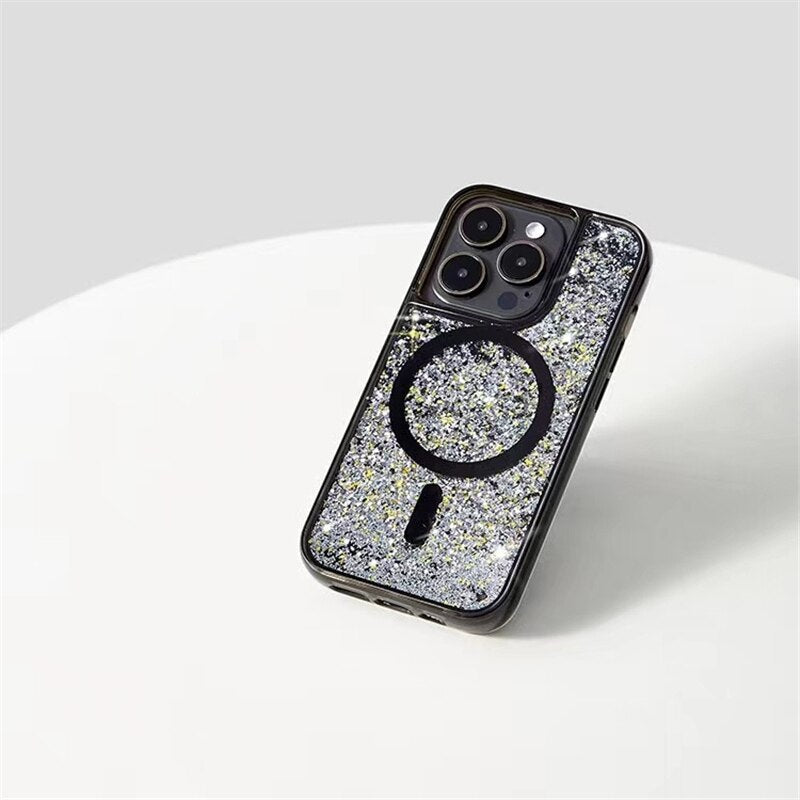 Vloeibare Glitter iPhone Hoesje met Magneetring Doorzichtig Dynamisch Telefoonhoesje TPU Shockproof Cover