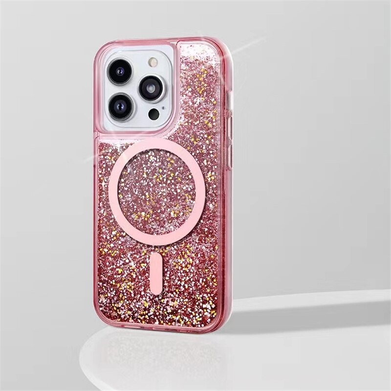 Vloeibare Glitter iPhone Hoesje met Magneetring Doorzichtig Dynamisch Telefoonhoesje TPU Shockproof Cover