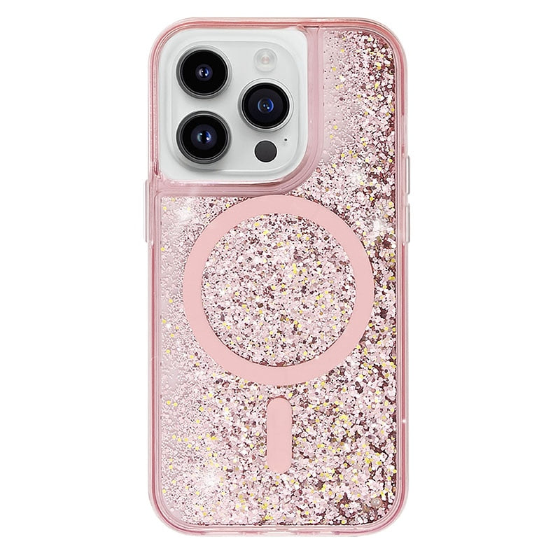 Vloeibare Glitter iPhone Hoesje met Magneetring Doorzichtig Dynamisch Telefoonhoesje TPU Shockproof Cover