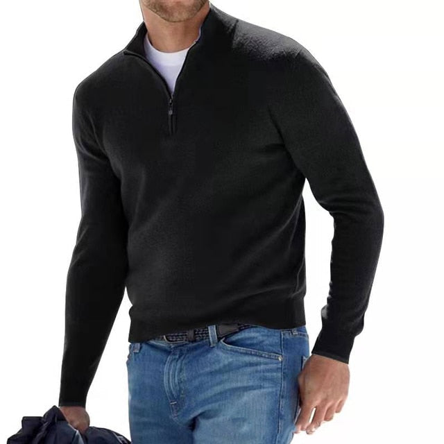 Herenpullover V-hals Merino Wol Ritssluiting Gestructureerde Trui Warm Modern Design Herfst Winter Elegante Stijl