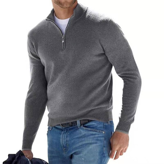Herenpullover V-hals Merino Wol Ritssluiting Gestructureerde Trui Warm Modern Design Herfst Winter Elegante Stijl