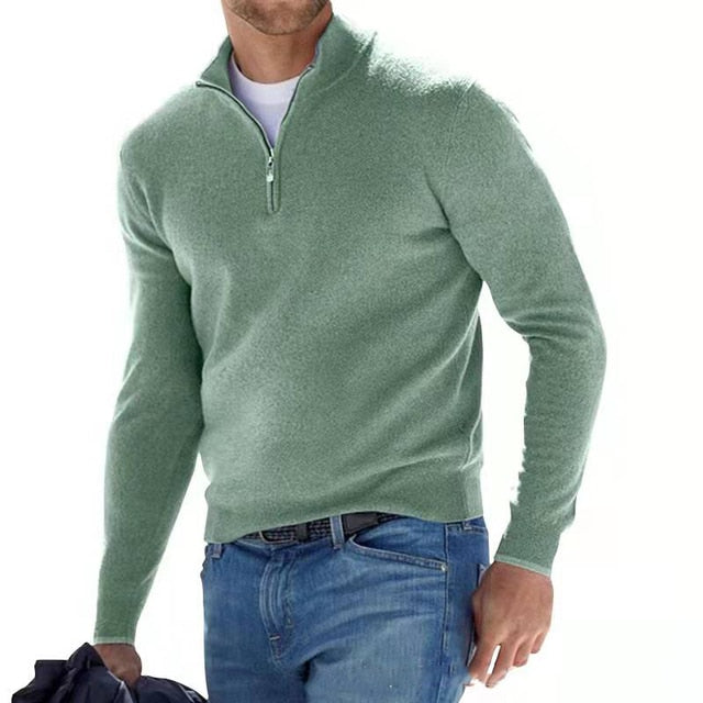 Herenpullover V-hals Merino Wol Ritssluiting Gestructureerde Trui Warm Modern Design Herfst Winter Elegante Stijl
